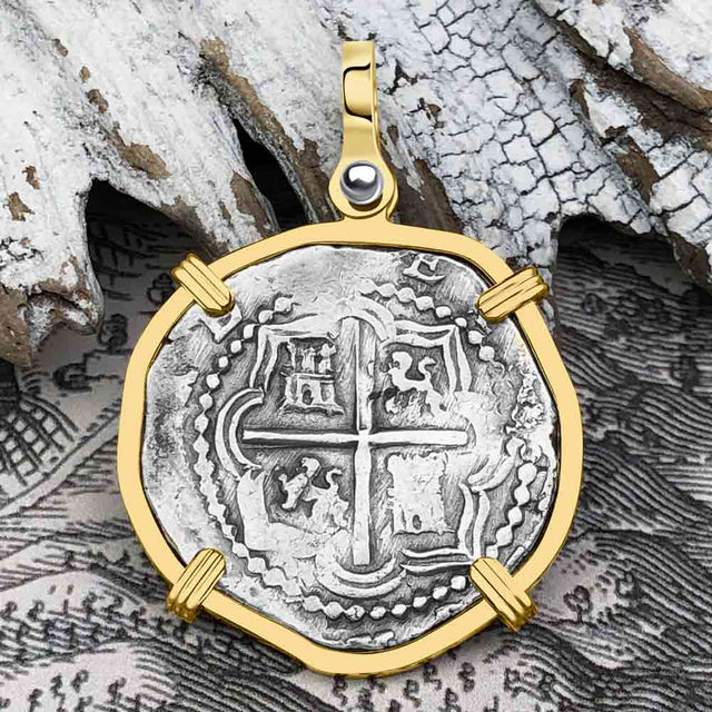Atocha Era Land Finder Spanish 2 Reale Piece of Eight 14K Gold Pendant