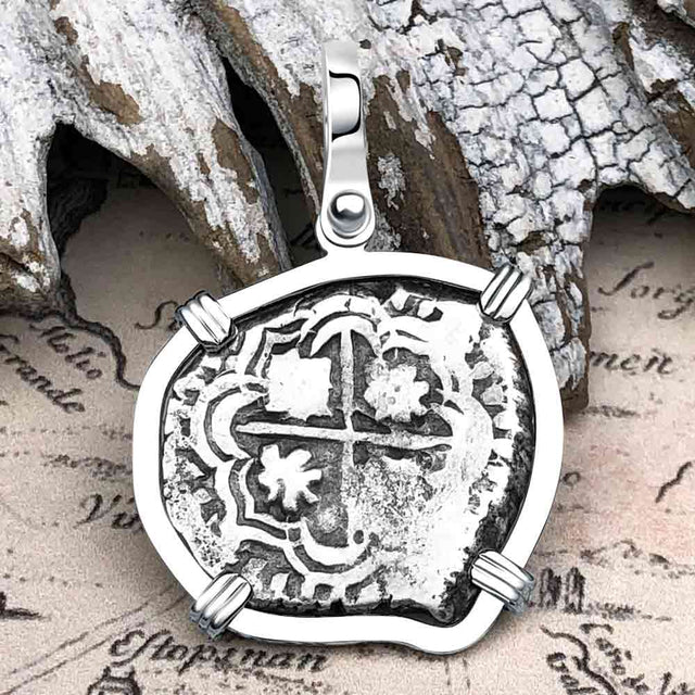 Atocha Era Land Find Spanish 1 Reale Piece of Eight 14K White Gold Pendant