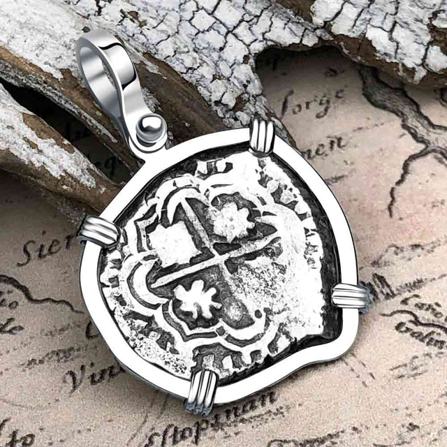 Atocha Era Land Find Spanish 1 Reale Piece of Eight 14K White Gold Pendant