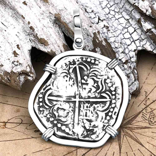 Atocha Era Land Find Spanish 2 Reale Piece of Eight 14K White Gold Pendant
