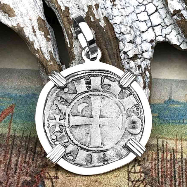 Templar Knights Era Antioch Crusader Medieval Silver Denier Helmet Head Coin of the Crusades Sterling Silver Pendant