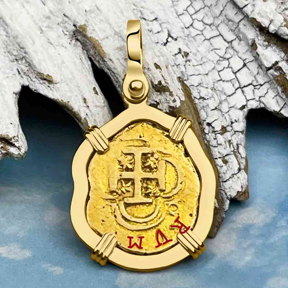 Pirate Era 1618 22K Gold One Escudo - the Legendary Doubloon - 18K Gold Pendant