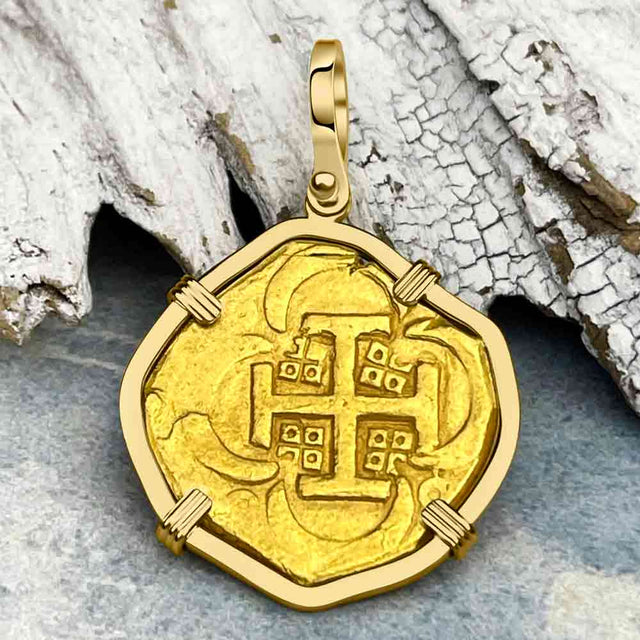 Pirate Era Circa 1636 22K Gold Four Escudo - the Legendary Doubloon - 18K Gold Pendant