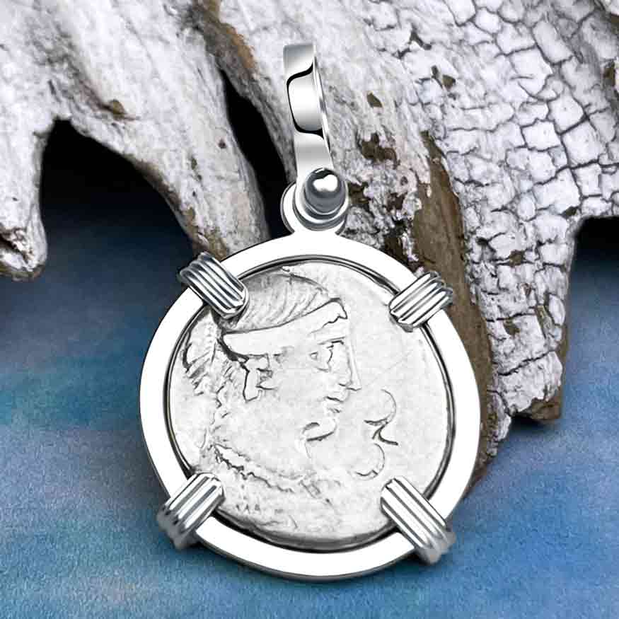 Roman Republic Victory Silver Denarius 46 BC Sterling Silver Pendant 