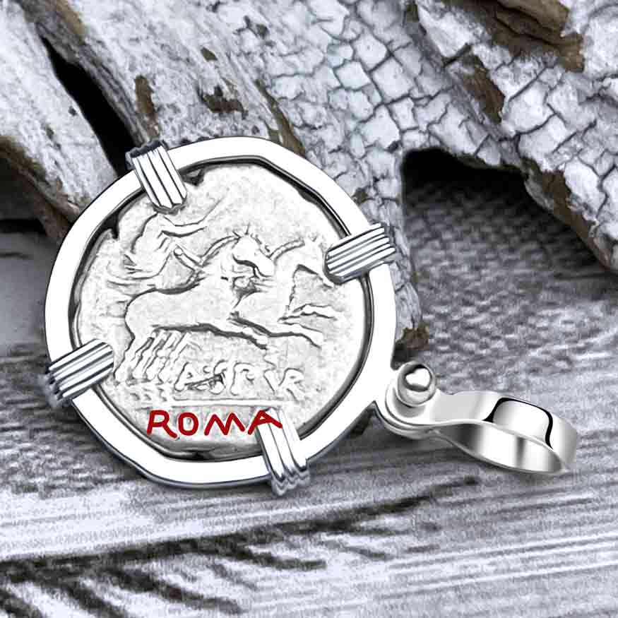 Roman Republic Roma & Diana Silver Denarius 130 BC Sterling Silver Pendant