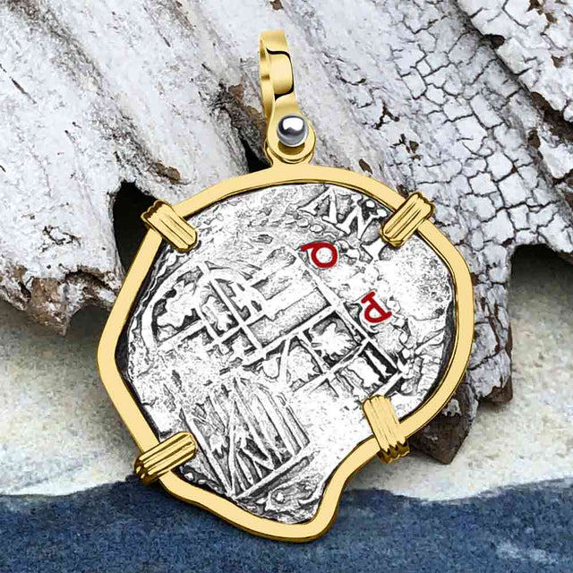 Heart Shaped Mel Fisher's Atocha Rare 2 Reale Shipwreck Coin 14K Gold Pendant with Emerald