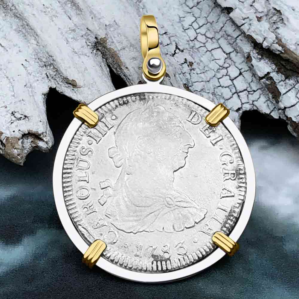 El Cazador Shipwreck 1783 2 Reale &quot;Piece of 8&quot; 14K Gold &amp; Silver Treasure Coin Pendant
