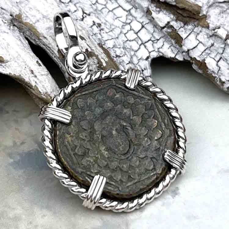 Ancient Greek Medusa &amp; Nike Protection and Victory Bronze Coin 120 BC Sterling Silver Pendant