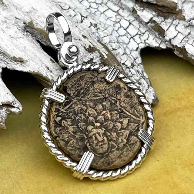 Ancient Greek Medusa & Nike Protection and Victory Bronze Coin 120 BC Sterling Silver Pendant