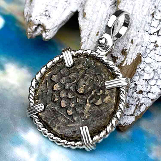 Ancient Greek Medusa & Nike Protection and Victory Bronze Coin 120 BC Sterling Silver Pendant