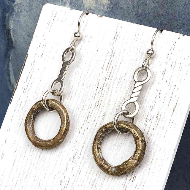 Light Thick Bronze Celtic Ring Money Earrings with Twist Charms