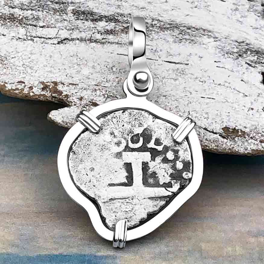 Heart Shaped Dated 1728 Rimac River "Good Luck" Spanish 1/2 Reale "Piece of Eight" Sterling Silver Pendant