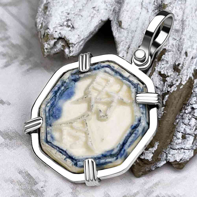 Siam Porcelain Gaming Token - from the Era of "The King & I" - Sterling Silver Pendant