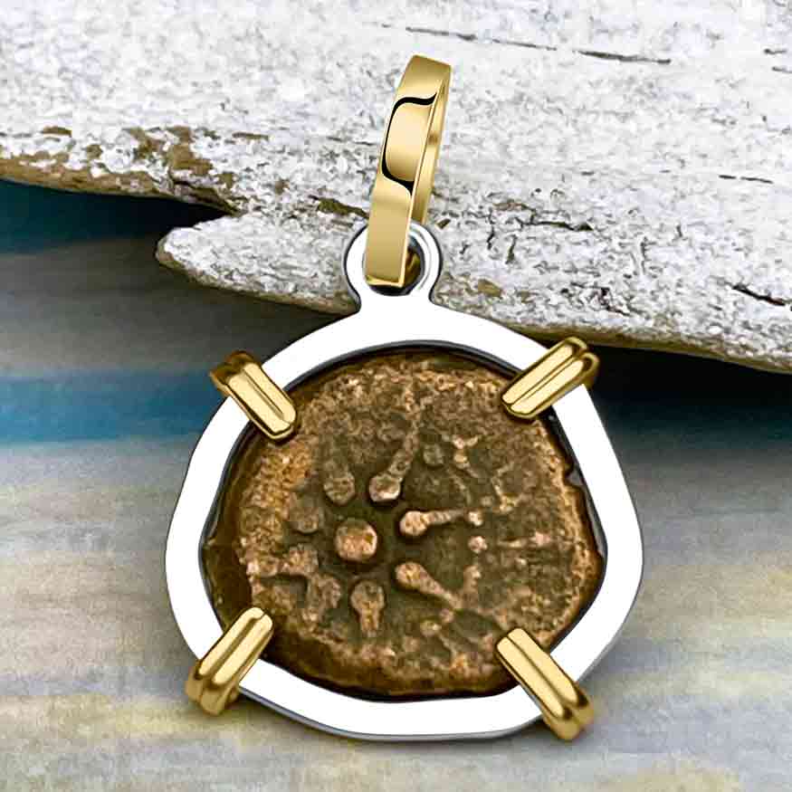 Biblical Widow's Mite 14K Gold and Sterling Silver Pendant