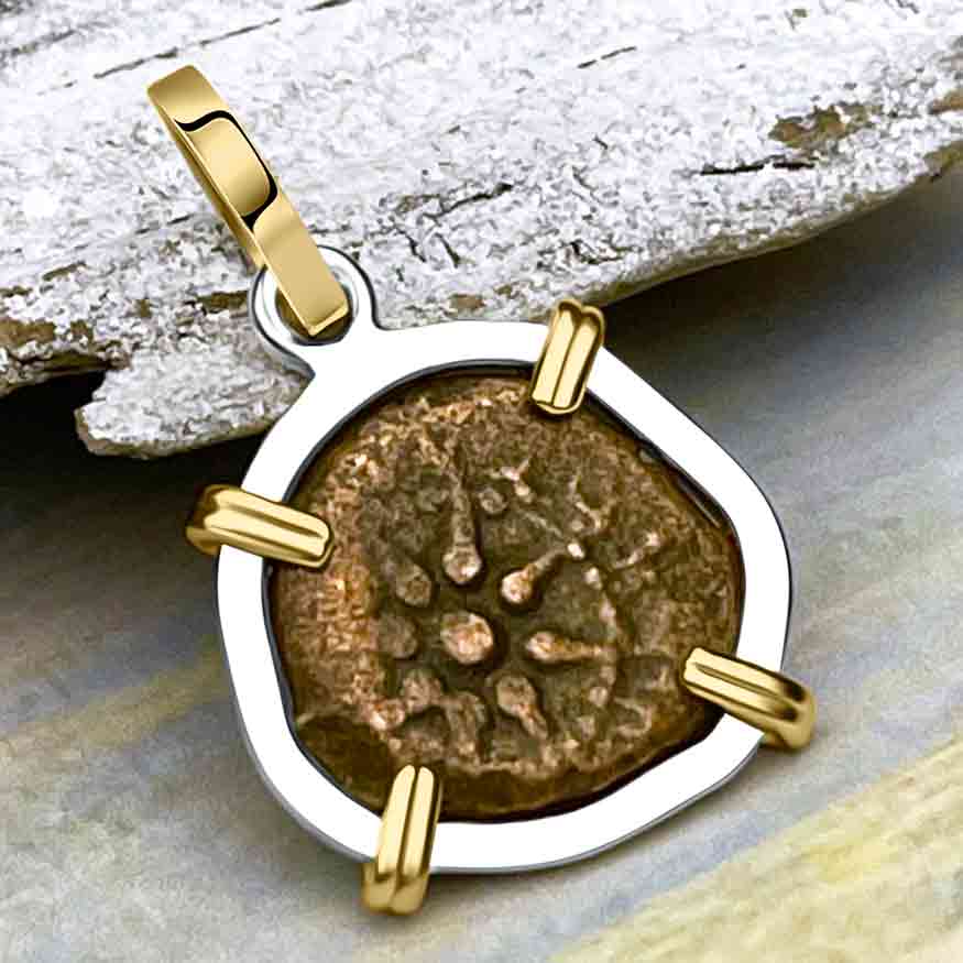 Biblical Widow's Mite 14K Gold and Sterling Silver Pendant