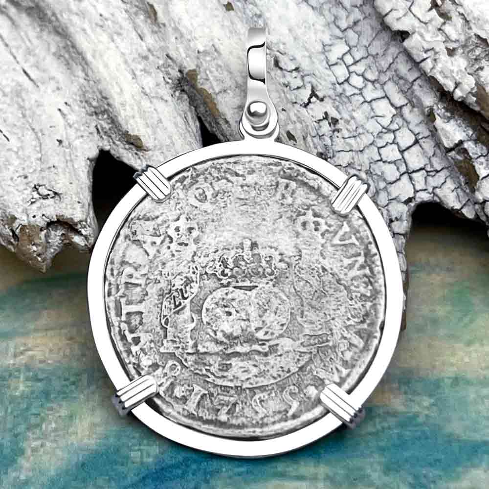 El Cazador Shipwreck Rare 1755 Pillar Dollar 2 Reale Sterling Silver Treasure Coin Pendant
