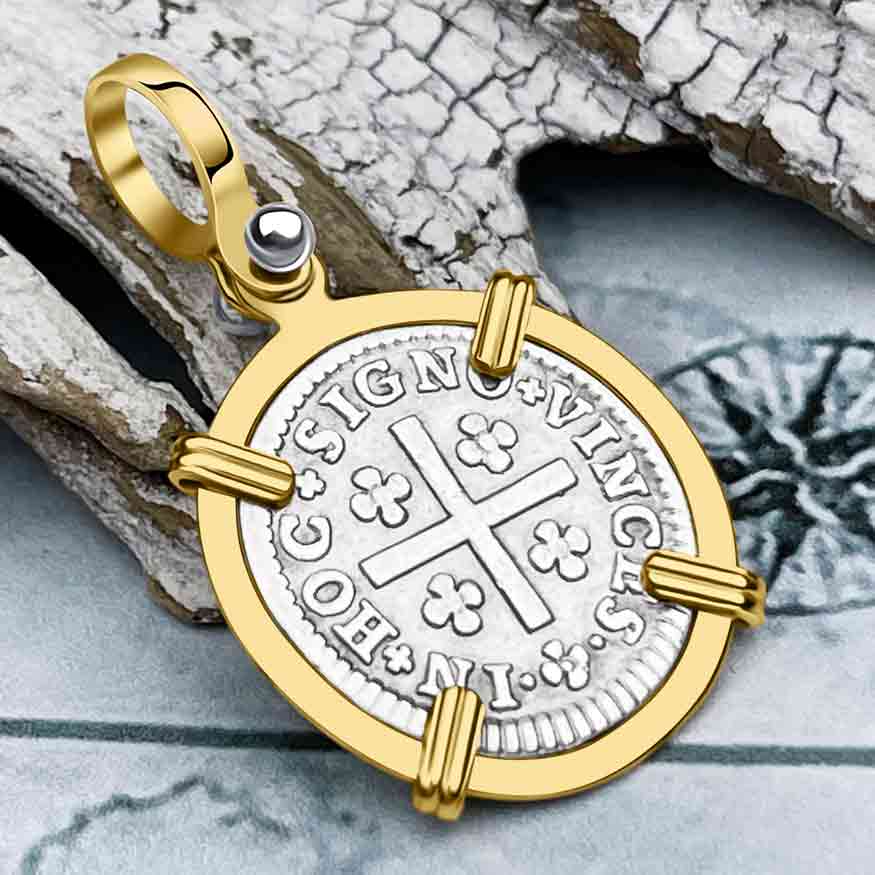 Portuguese 50 Reis "In This Sign Conquer" Crusaders' Cross 14K Gold Pendant