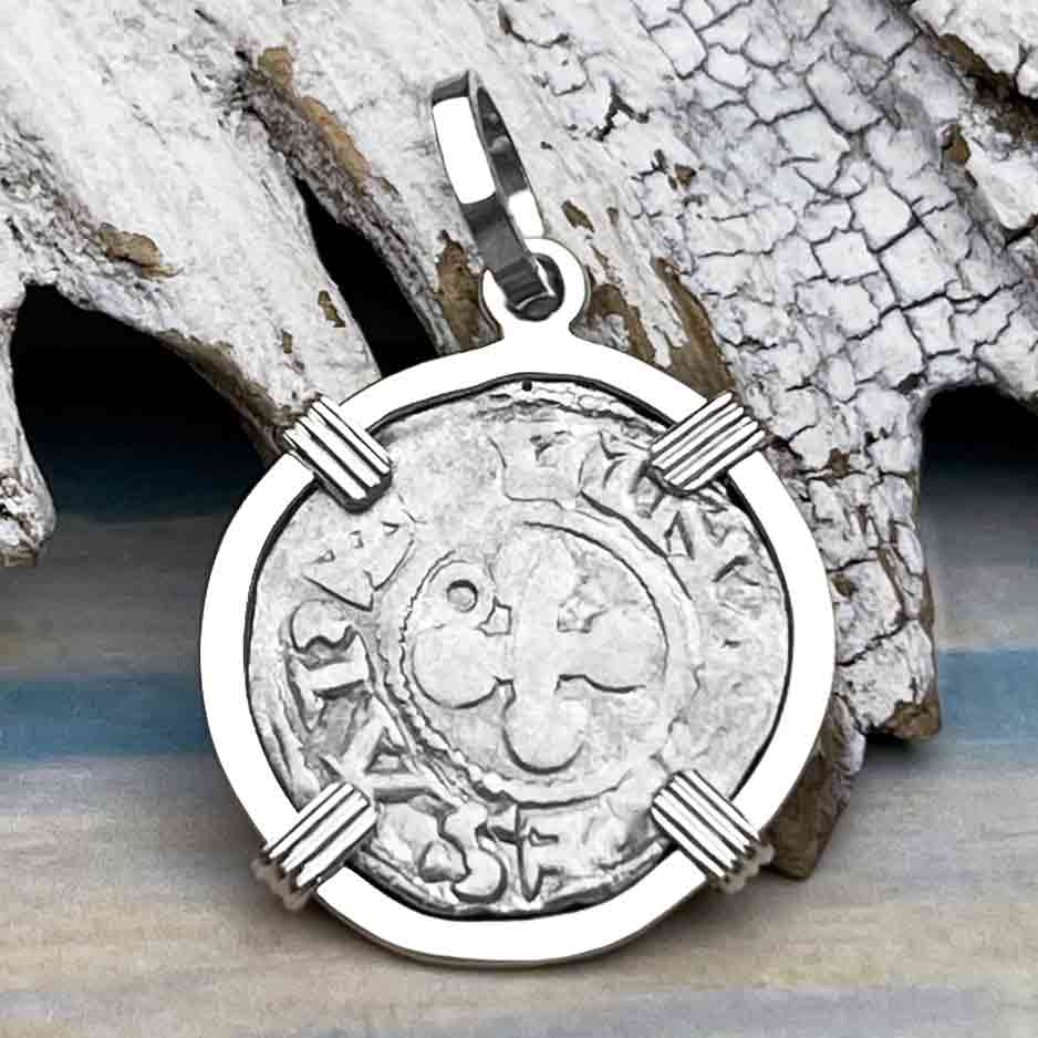 Templar Knights Era French Healing Angel Silver Denier Sterling Silver Pendant