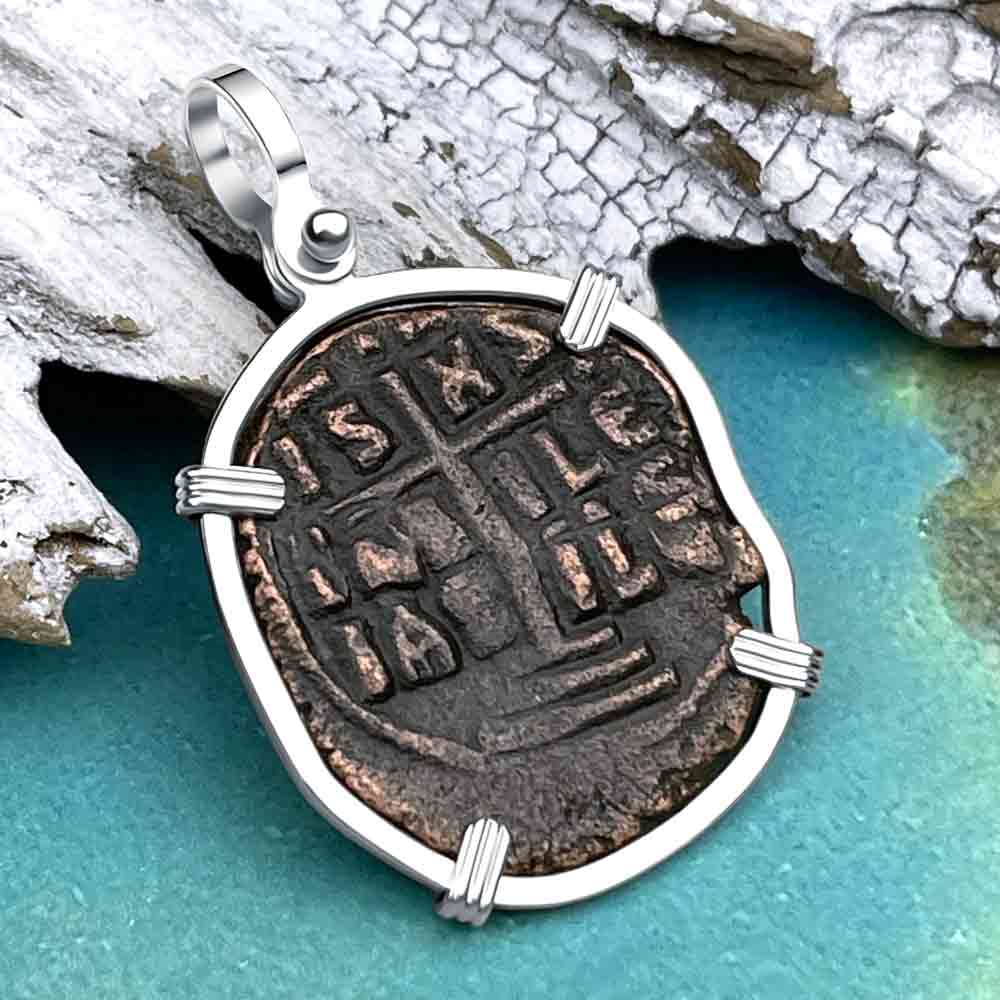 Byzantine Bronze Follis Coin - Jesus Christ, King of Kings in a Sterling Silver Pendant