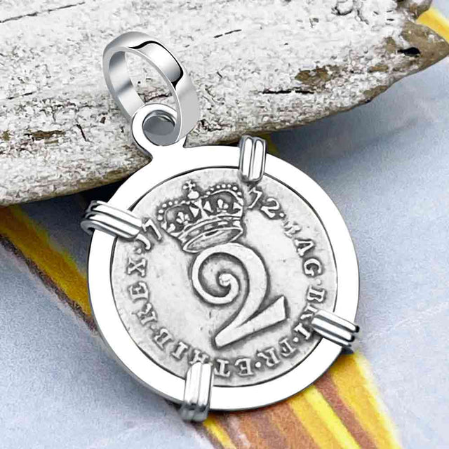 British Royal Maundy Silver 1772 King George III Twopence 14K White Gold Pendant