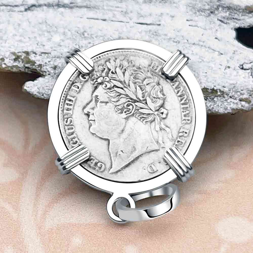British Royal Maundy Silver 1830 King George IIII Fourpence 14K White Gold Pendant