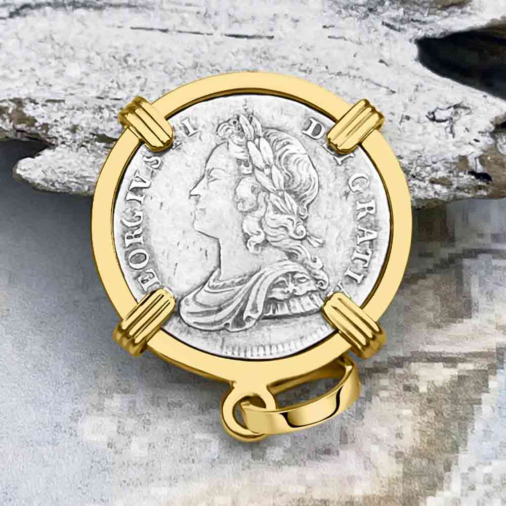 British Royal Maundy Silver 1729 King George II Fourpence 14K Gold Pendant