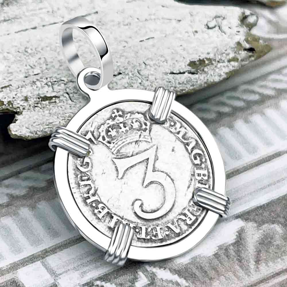 British Royal Maundy Silver 1706 Queen Anne Threepence Sterling Silver Pendant