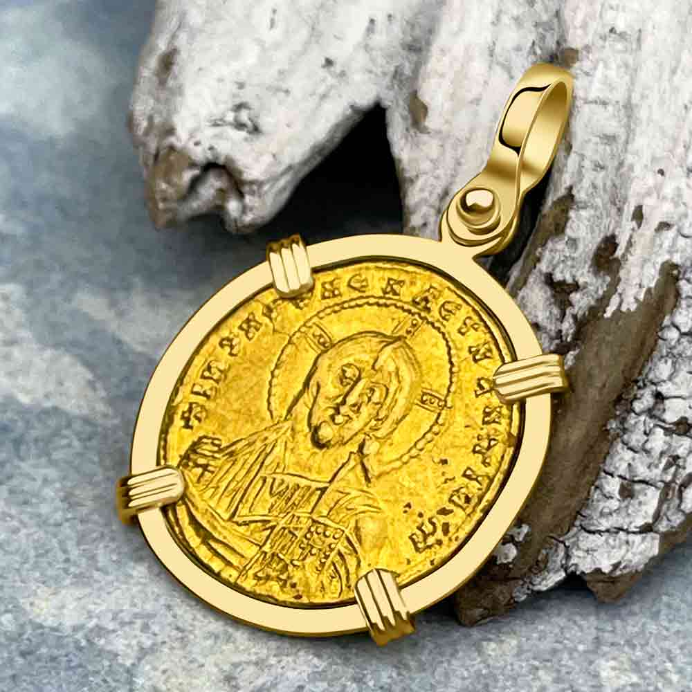 "Jesus Christ King of Kings" 23K Gold Solidus Coin 950 AD 18K Gold Pendant
