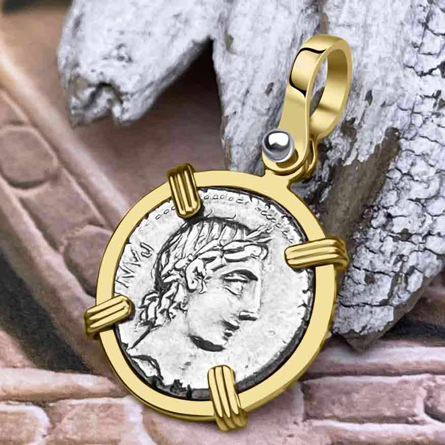 Roman Republic Silver Denarius 90 BC Apollo and Minerva 14K Gold Pendant