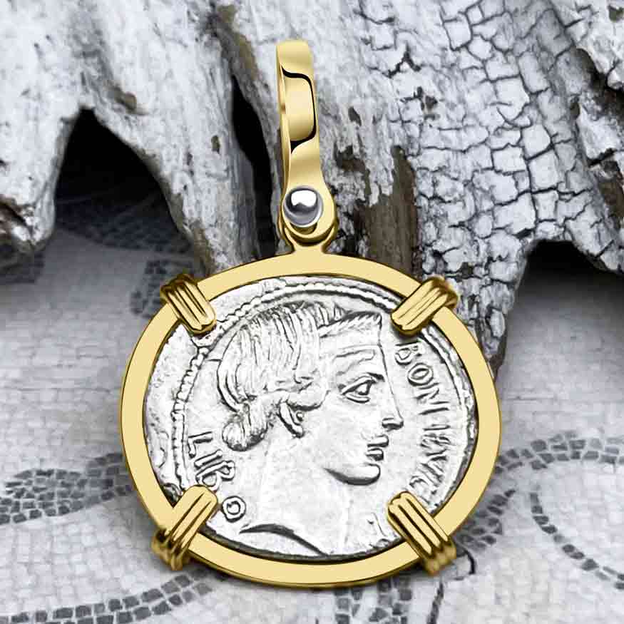 Roman Republic Silver Denarius 62 BC Bonus Eventus - Success & Good Fortune 14K Gold Pendant