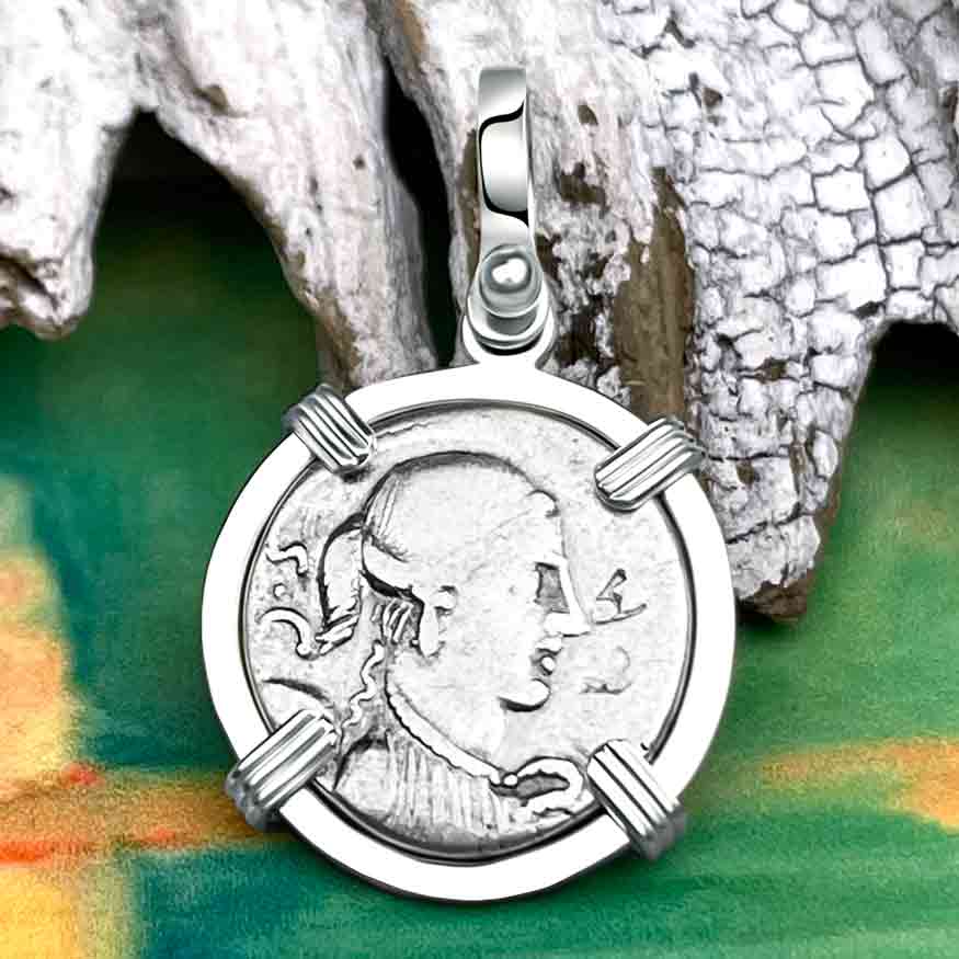 Roman Republic Silver Denarius 46 BC Victory Sterling Silver Pendant