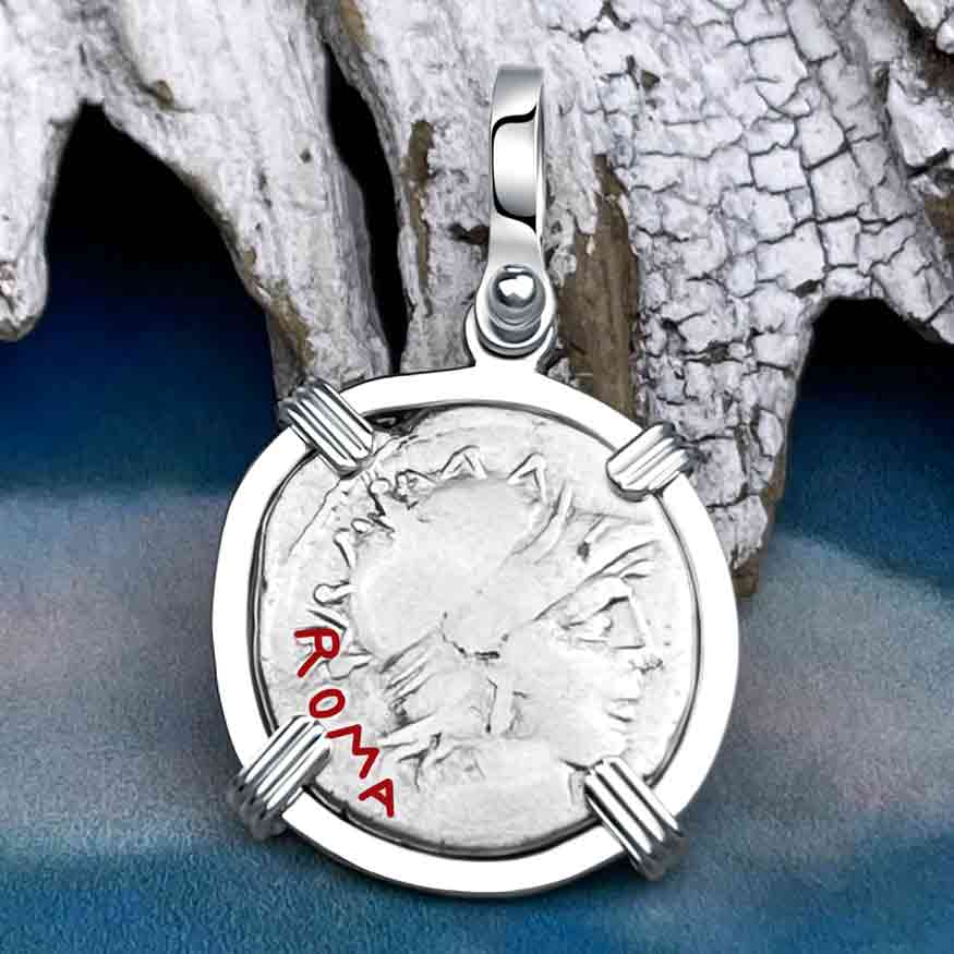 Roman Republic Silver Denarius 46 BC Roma Sterling Silver Pendant 