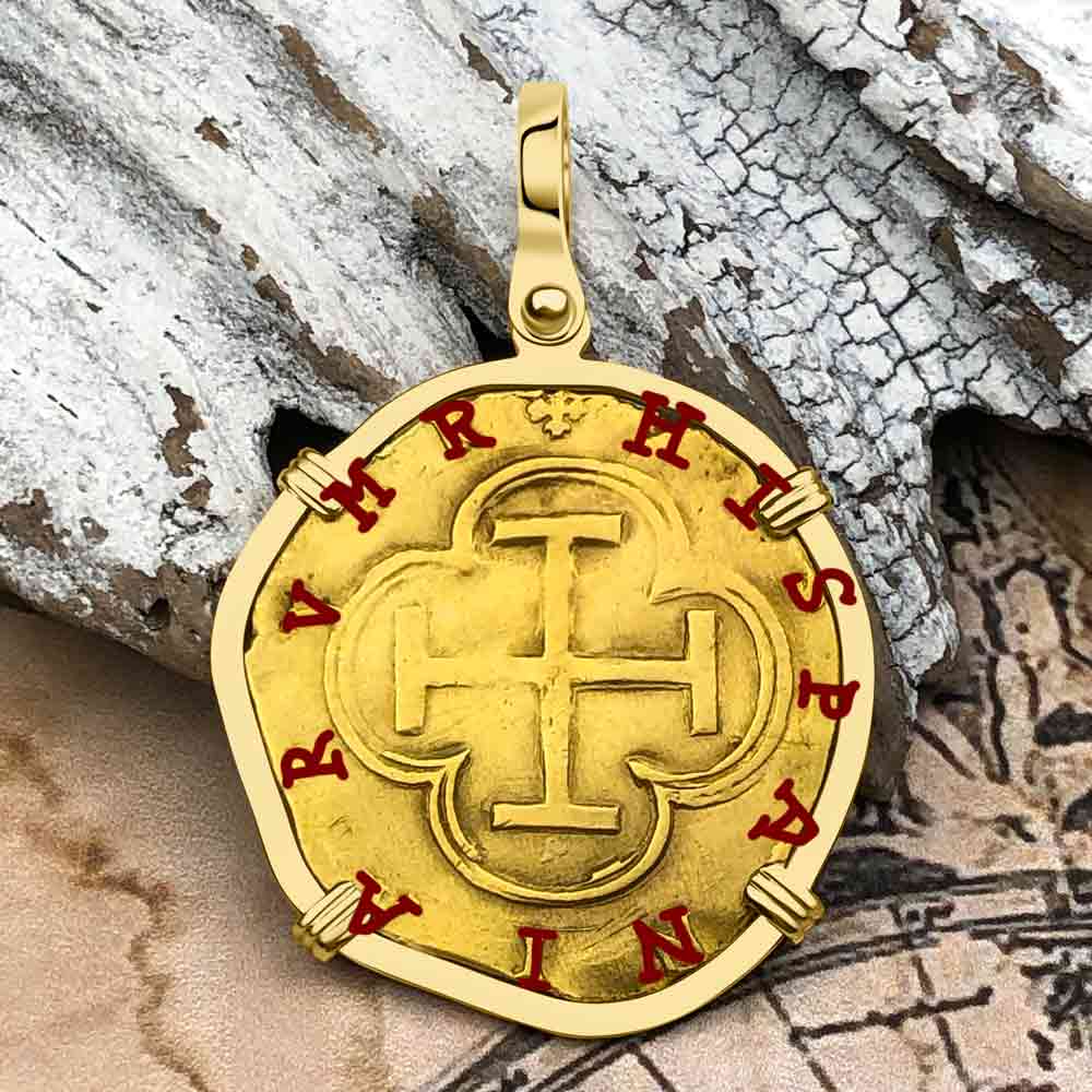 Rare Pirate Era Toledo Mint Circa 1565 22K Gold Two Escudo - the Legendary Doubloon - 18K Gold Pendant