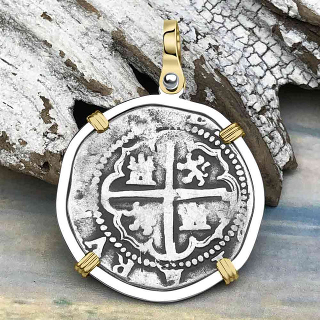 Atocha Era Land Find Spanish 2 Reale Piece of Eight 14K Gold and Sterling Silver Pendant