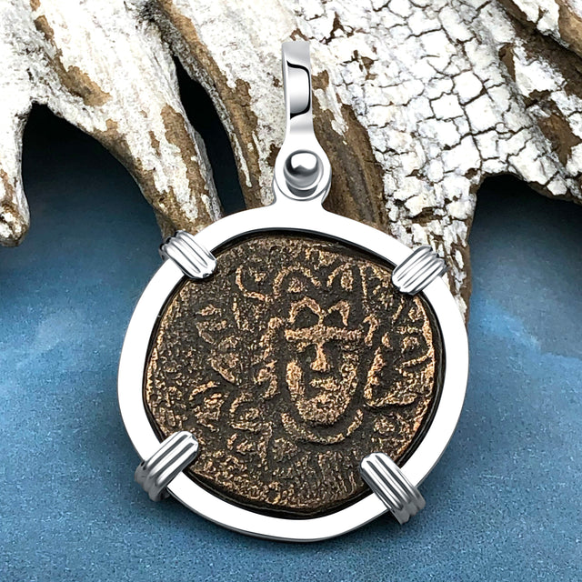 Ancient Greek Medusa & Nike Protection and Victory Bronze Coin 120 BC Sterling Silver Pendant