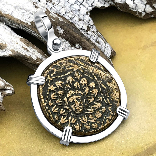 Ancient Greek Medusa & Nike Protection and Victory Bronze Coin 120 BC Sterling Silver Pendant