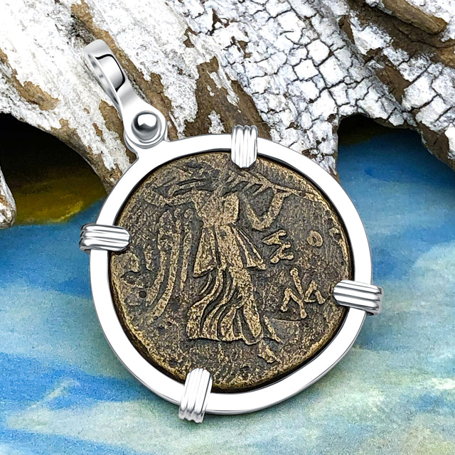 Ancient Greek Medusa & Nike Protection and Victory Bronze Coin 120 BC Sterling Silver Pendant