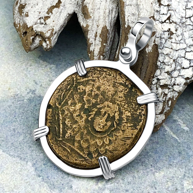 Ancient Greek Medusa & Nike Protection and Victory Bronze Coin 120 BC Sterling Silver Pendant