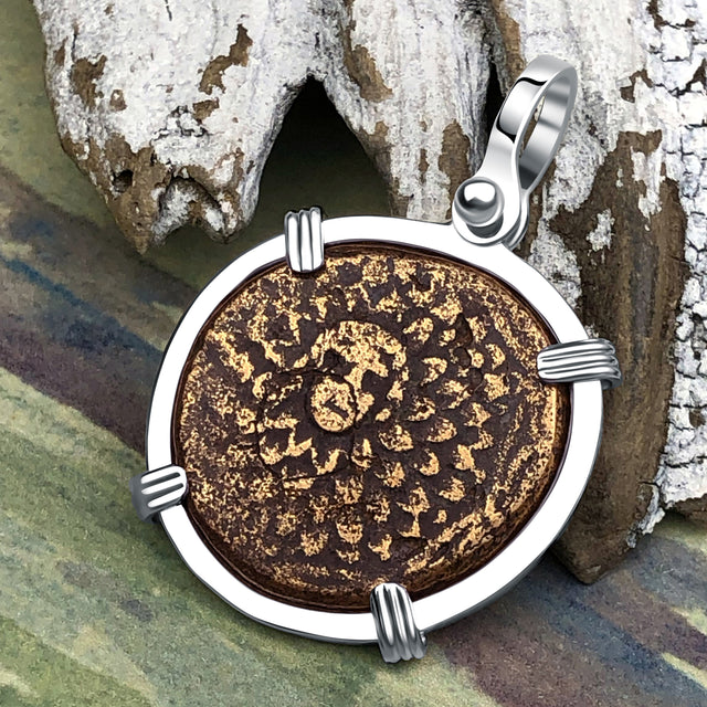 Ancient Greek Medusa & Nike Protection and Victory Bronze Coin 120 BC Sterling Silver Pendant
