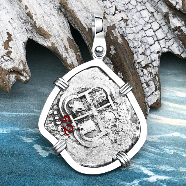 1652 Consolacion Shipwreck Pirate Era Spanish 1 Reale Piece of Eight 14K White Gold Pendant