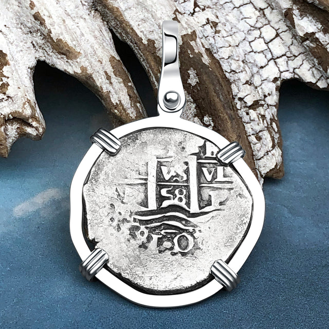 1658 Consolacion Shipwreck Pirate Era Spanish 1 Reale Piece of Eight 14K White Gold Pendant