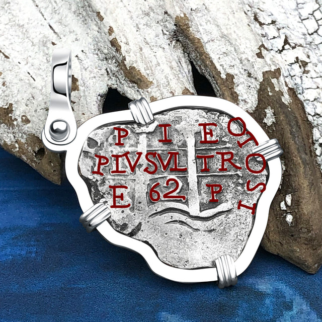 1662 Consolacion Shipwreck Pirate Era Spanish 1 Reale Piece of Eight 14K White Gold Pendant
