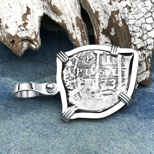 Heart Shaped 1673 Consolacion Shipwreck Pirate Era Spanish 1 Reale Piece of Eight 14K White Gold Pendant