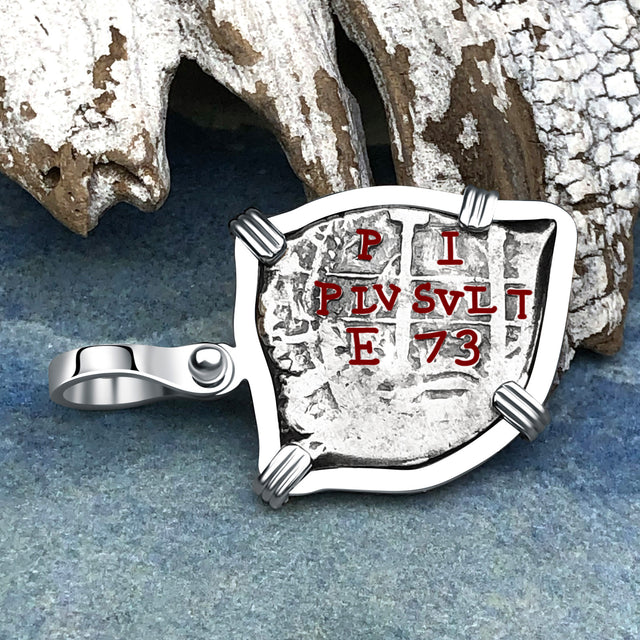 Heart Shaped 1673 Consolacion Shipwreck Pirate Era Spanish 1 Reale Piece of Eight 14K White Gold Pendant