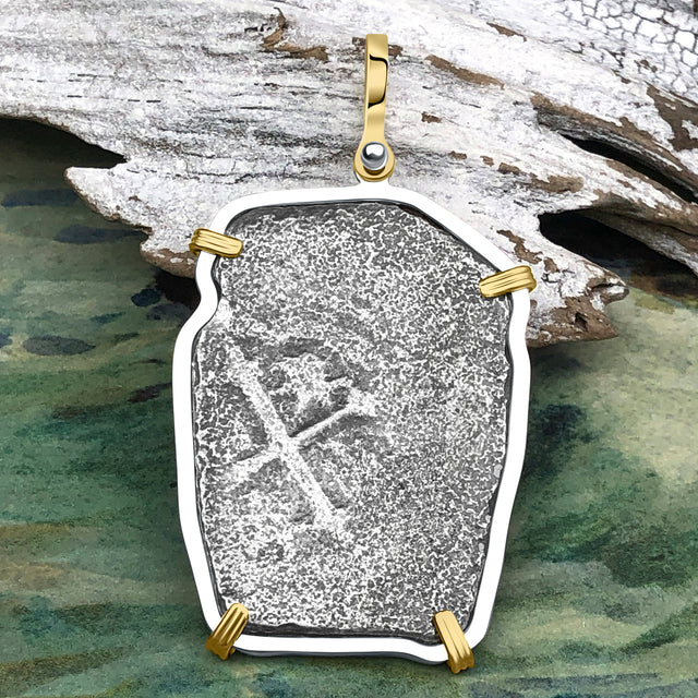 1715 Fleet Shipwreck Pirate Era Spanish 8 Reale Piece of 8 14K Gold and Sterling Silver Pendant