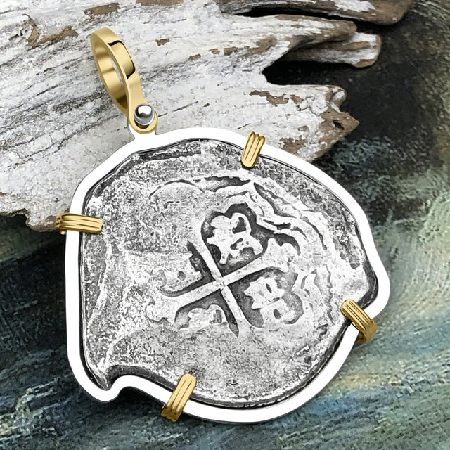 1715 Fleet Shipwreck Pirate Era Spanish 8 Reale Piece of 8 14K Gold and Sterling Silver Pendant