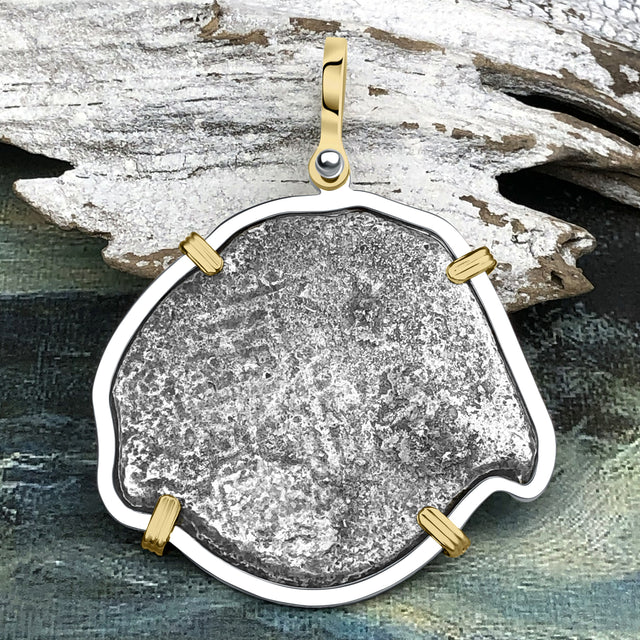 1715 Fleet Shipwreck Pirate Era Spanish 8 Reale Piece of 8 14K Gold and Sterling Silver Pendant