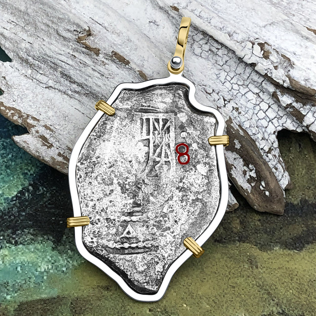 1715 Fleet Shipwreck Pirate Era Spanish 8 Reale Piece of 8 14K Gold and Sterling Silver Pendant