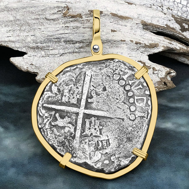Rare Concepcion Shipwreck 8 Reale Silver Piece of 8 14K Gold Pendant