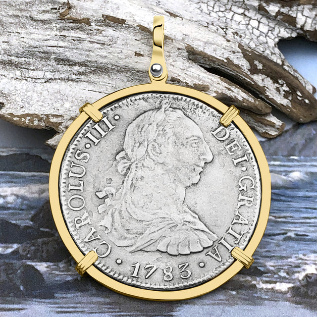 STUNNING El Cazador Shipwreck 1783 8 Reale "Piece of 8" 14K Gold Treasure Coin Pendant